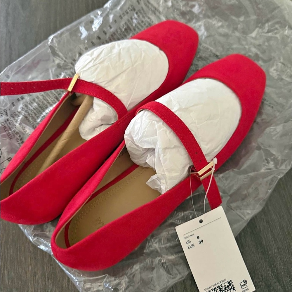 H&M Bright Red Mary Jane Flats with Gold Buckle